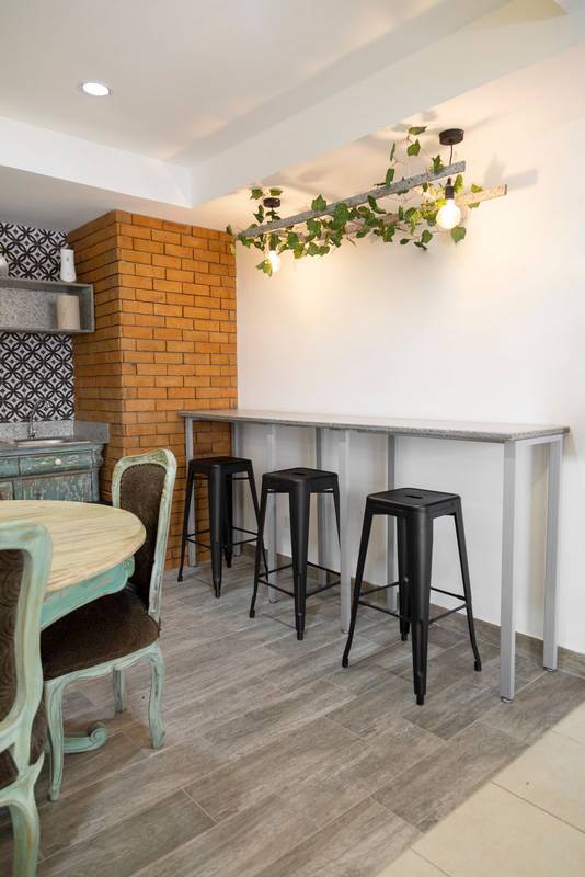 interior design, restaurant without people with modern stools