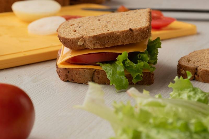 delicious sandwich prepared, with fresh cut vegetables, snack