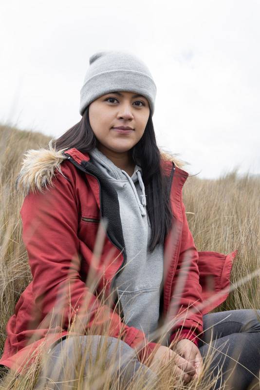 winter clothes in the countryside young female model, lifestyle