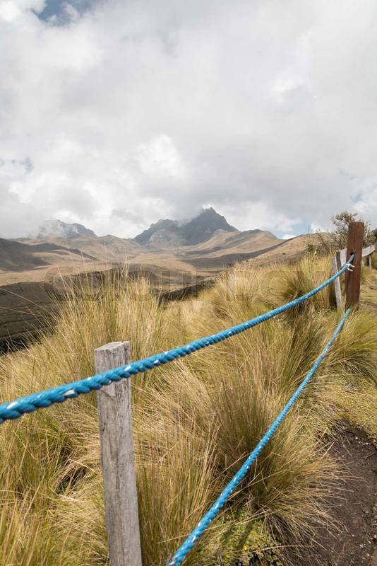 natural environment, with a rope fence in the background mountains