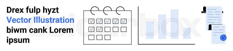 Calendar with checkboxes, bar chart with four bars, and stac | Colourbox