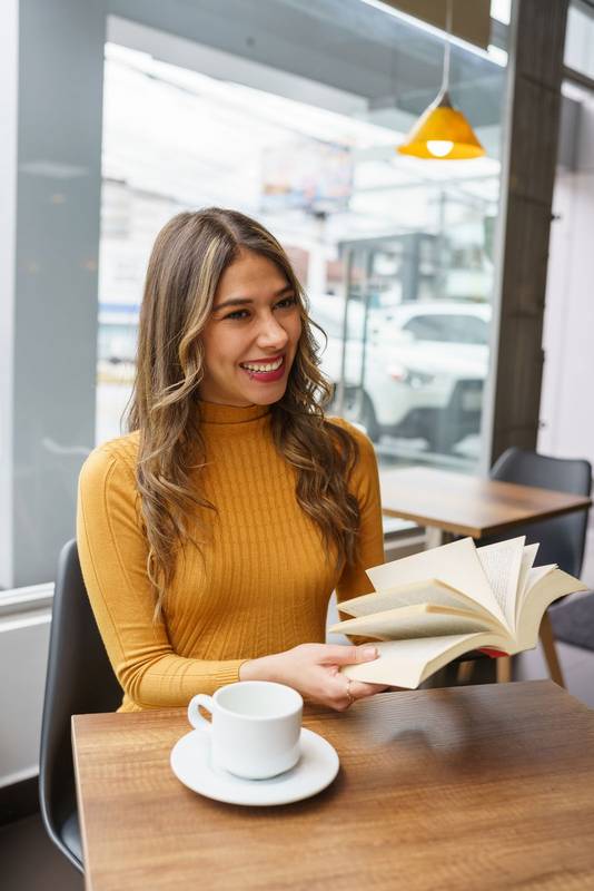 cheerful lifestyle of attractive young latin woman with long blonde hair