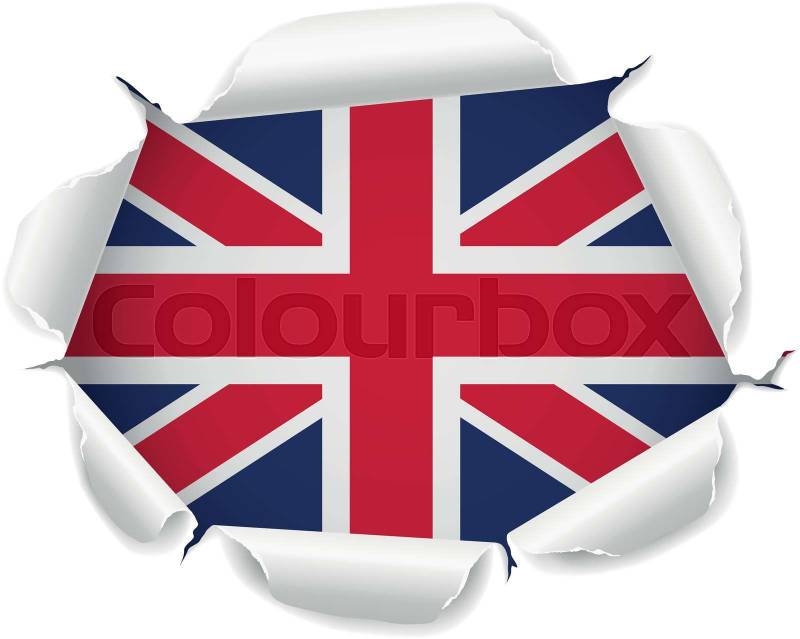 Flag of United Kingdom. Flag Revealed Through Torn Paper Hole over a transparent background